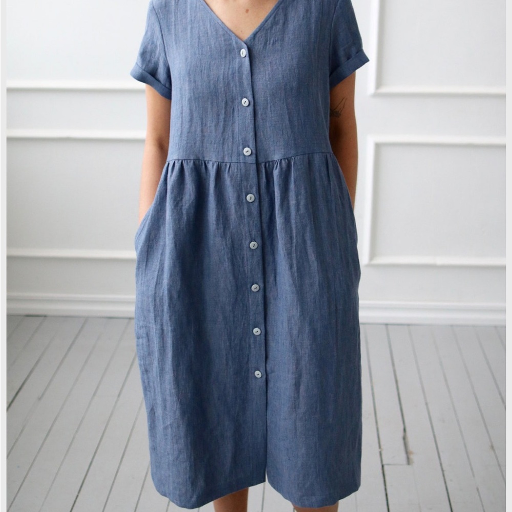 Blue linen handmade dress from OffOn